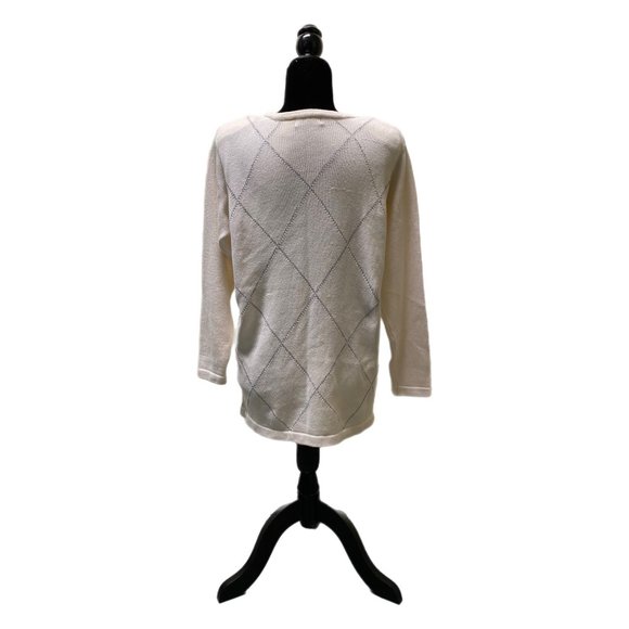 Liz Claiborne Women’s Beige Argyle Diamond Sweater, Small, Pre-owned - Picture 4 of 6